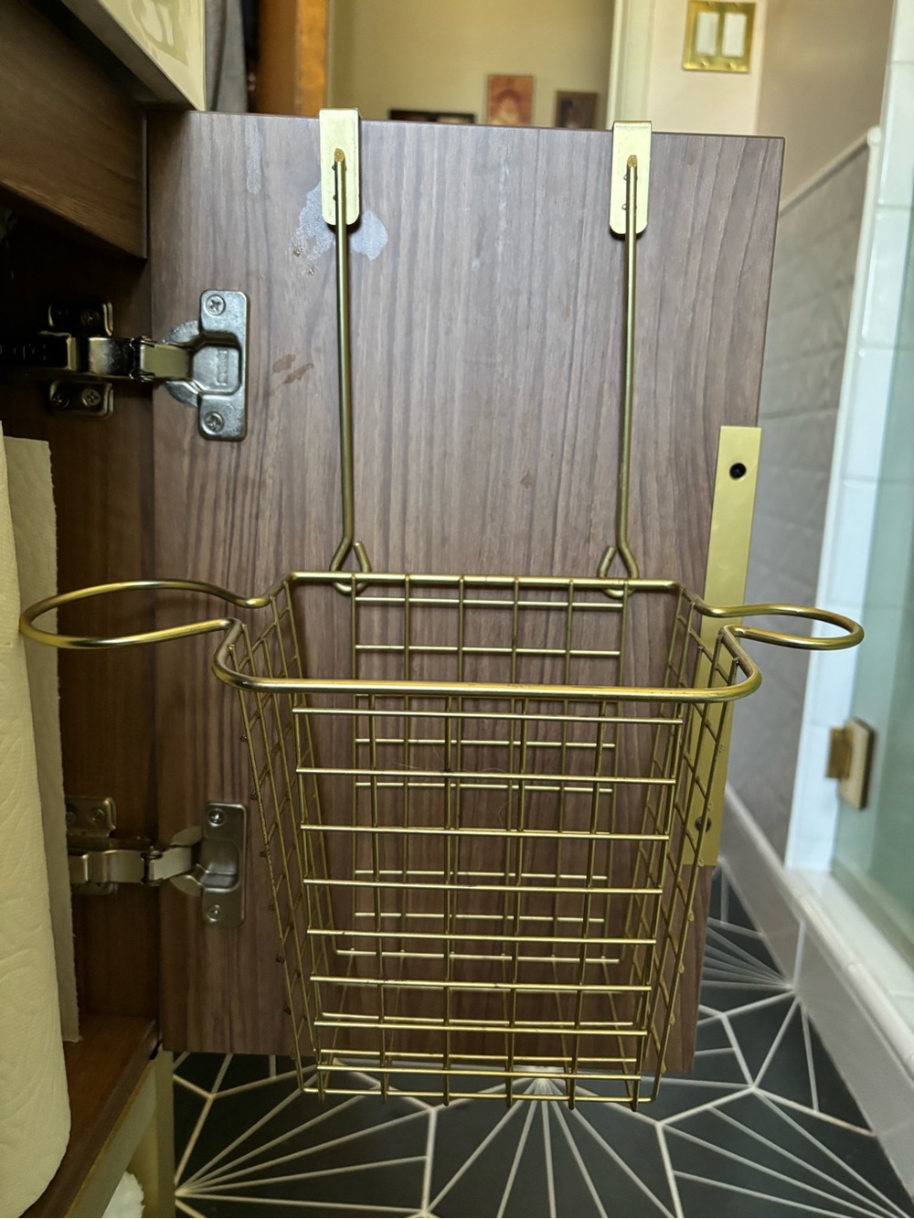 Hair tool organizer basket under cabinet shelf wire